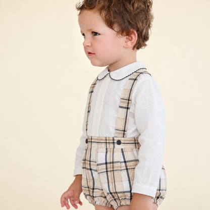 CONJUNTO SHORT CON TIRANTES CUADROS Y CAMISA