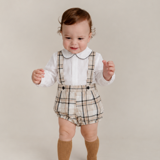 CONJUNTO SHORT CON TIRANTES CUADROS Y CAMISA
