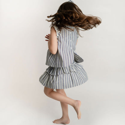 CONJUNTO BLUSA Y FALDA RAYAS AZUL ROJO