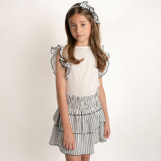 CONJUNTO BLUSA Y FALDA OLANES RAYAS