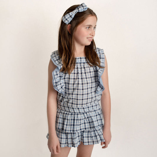 CONJUNTO BLUSA SHORT CUADROS AZULES