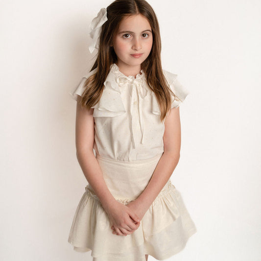 CONJUNTO BLUSA Y FALDA PUNTOS DORADOS