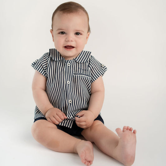 CONJUNTO CAMISA RAYA SHORT MARINO