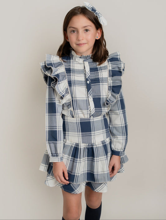FALDA Y BLUSA CUADROS PUMBLAGO Y ARENA