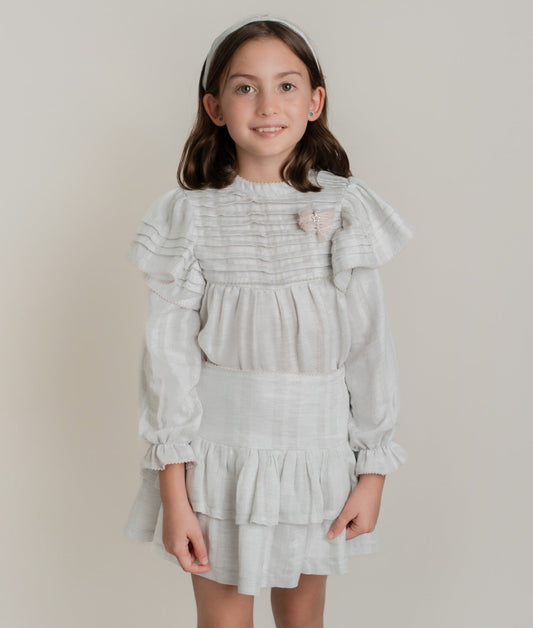 FALDA Y BLUSA GRIS PERLA