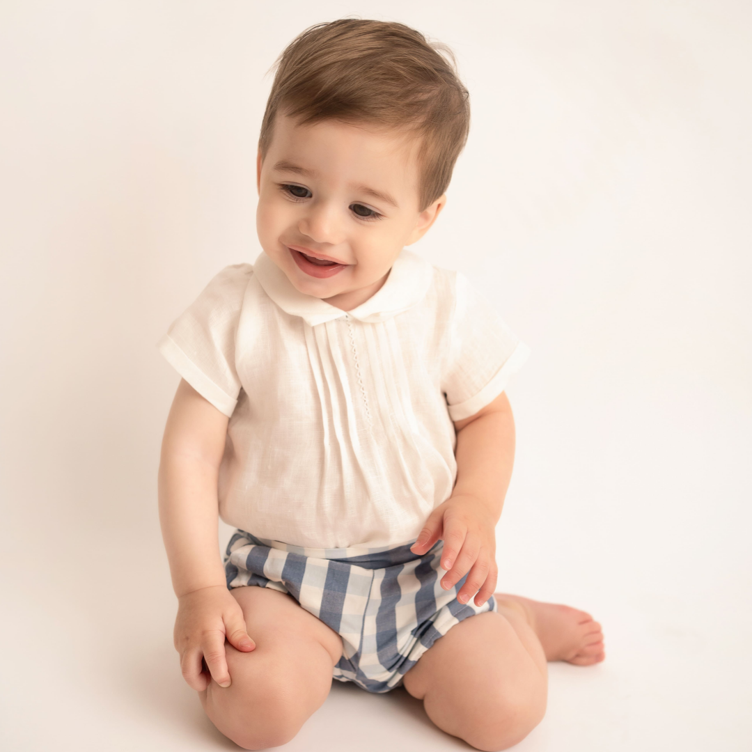 CONJUNTO CAMISA LINO Y SHORT CUADROS BEBE
