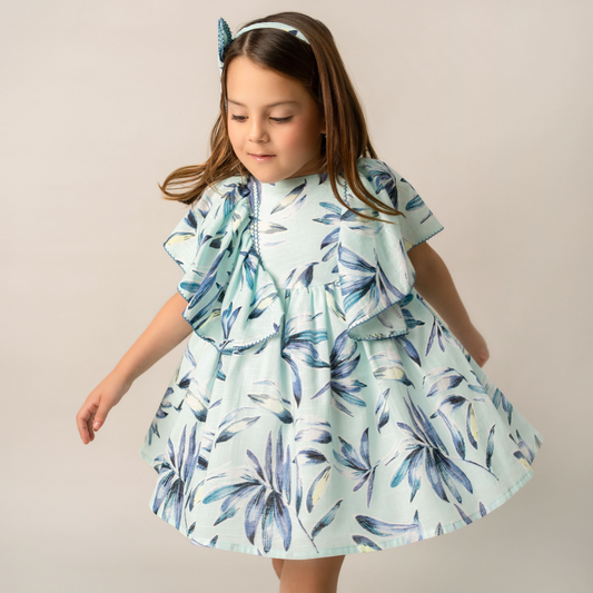 VESTIDO LINO FLORES AZUL