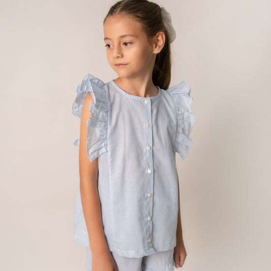 PIJAMA NIÑA  AZUL RAYAS