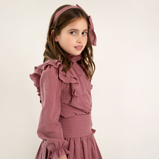 CONJUNTO BLUSA Y FALDA PLUMETTI ROSA
