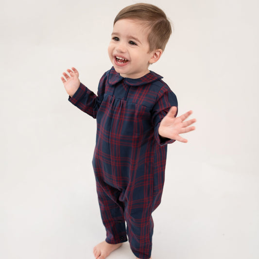 PIJAMA BEBE NIÑO CUADROS AZUL MARINO ROJO