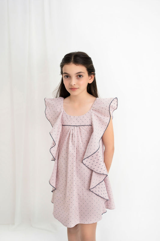 VESTIDO PLUMETTI MULTIRAYA ROSA CON AZUL MARINO
