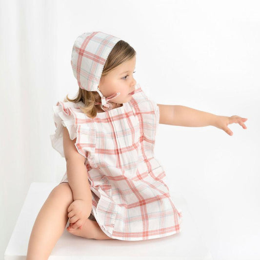 VESTIDO CON CALZON CUADROS DURAZNO Y MENTA