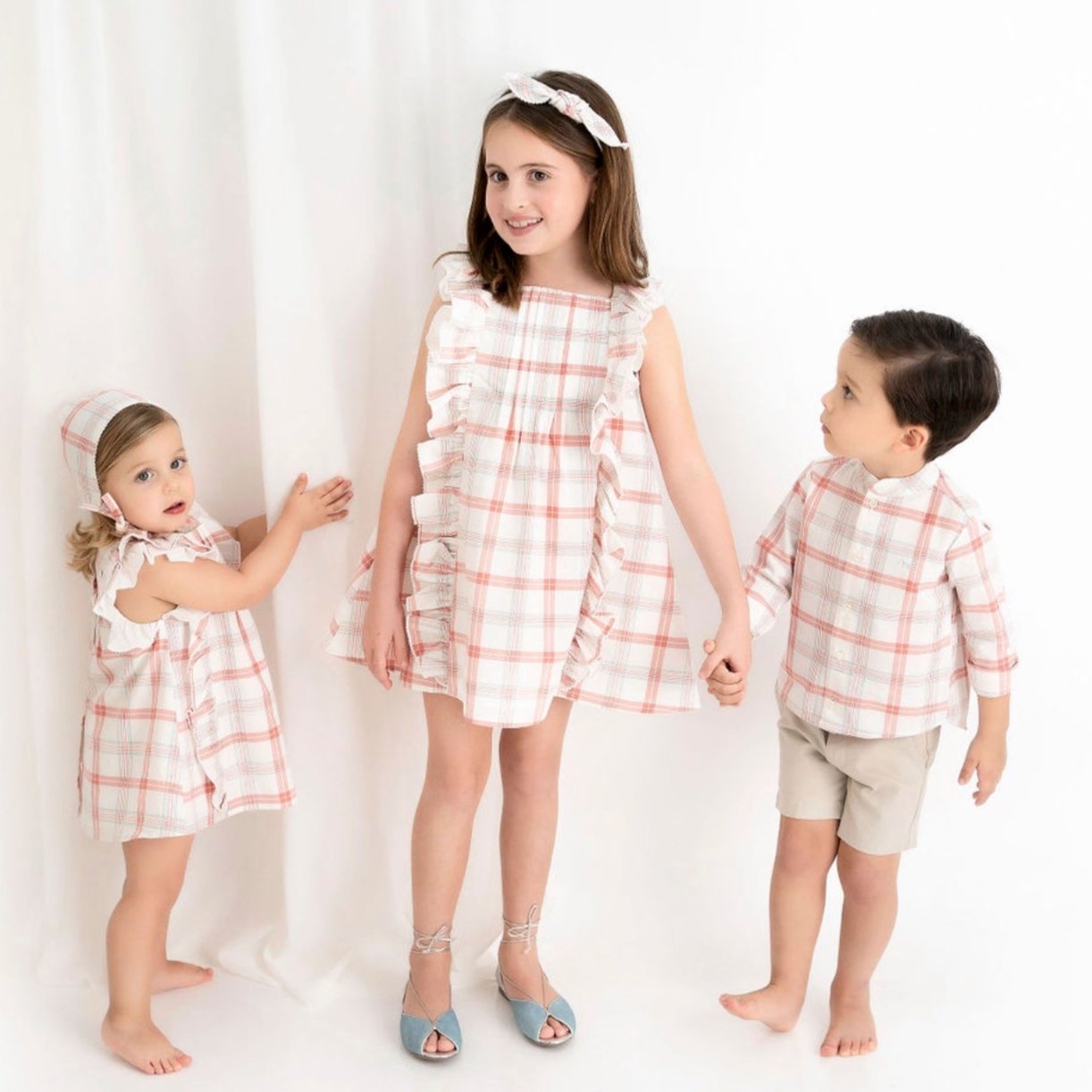 VESTIDO CON CALZON CUADROS DURAZNO Y MENTA
