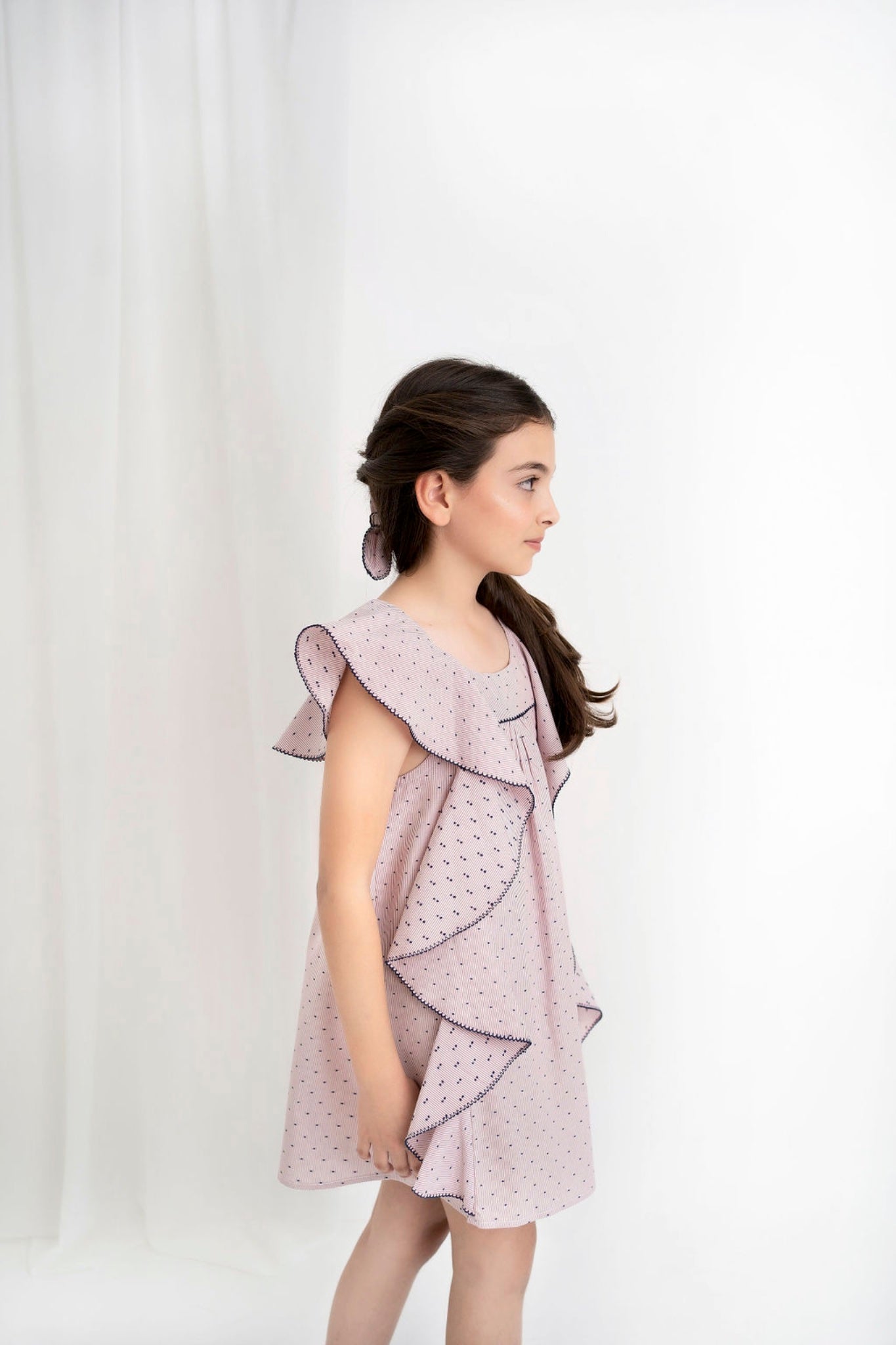 VESTIDO PLUMETTI MULTIRAYA ROSA CON AZUL MARINO