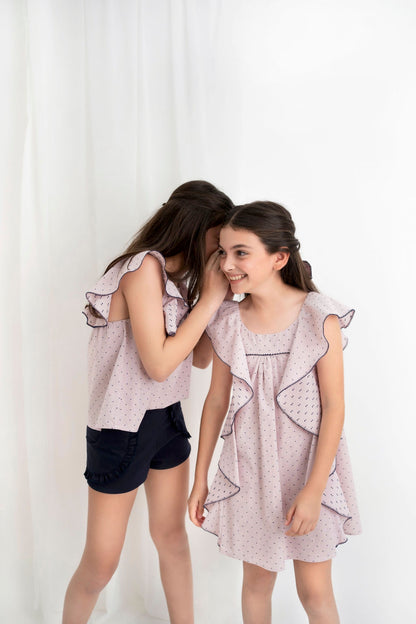 VESTIDO PLUMETTI MULTIRAYA ROSA CON AZUL MARINO