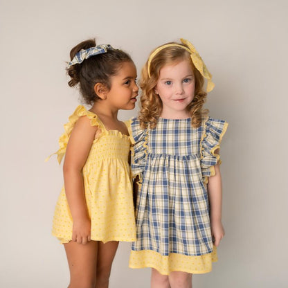 VESTIDO CUADROS AZUL CON AMARILLO