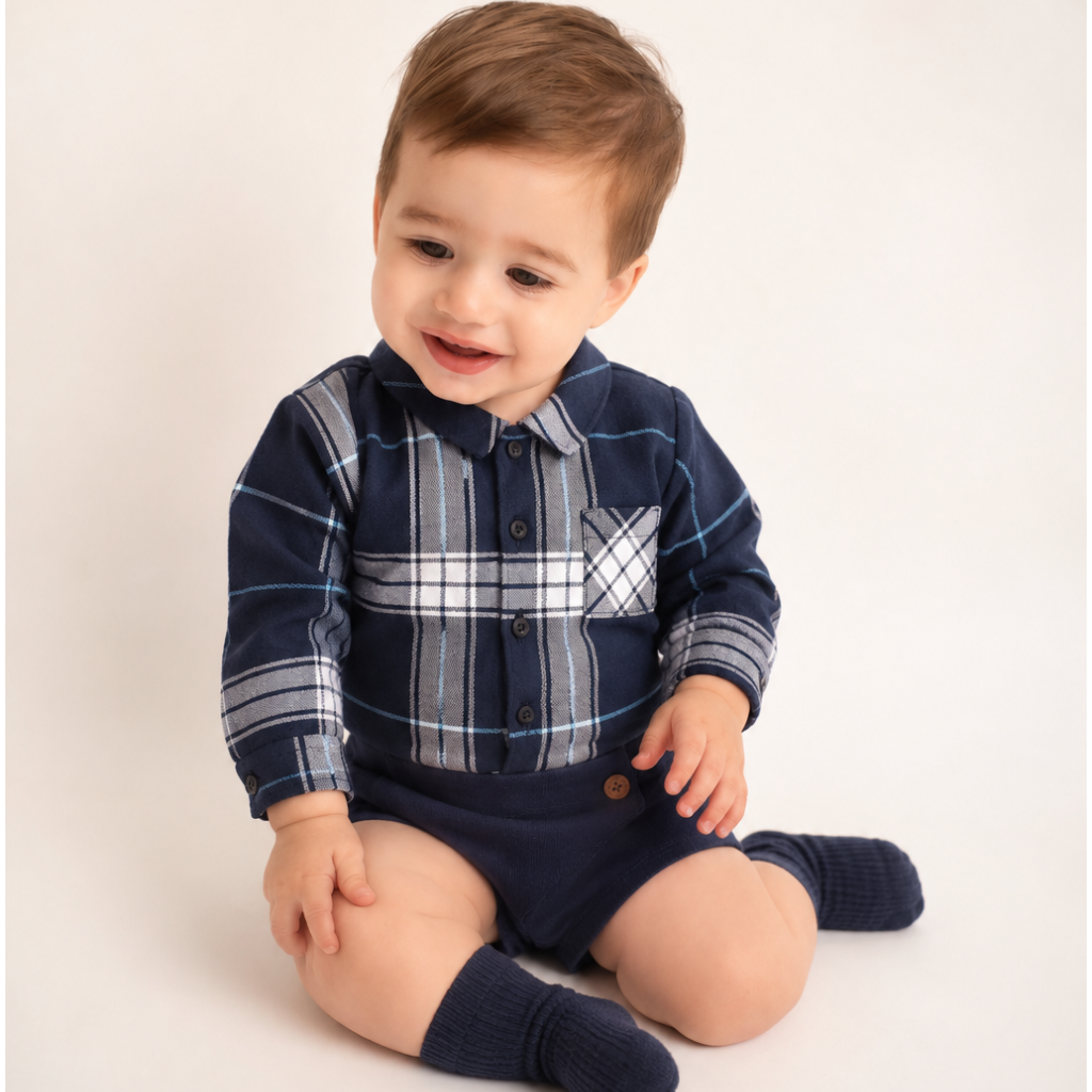 CONJUNTO CAMISA CUADROS Y SHORTS AZUL NAVY