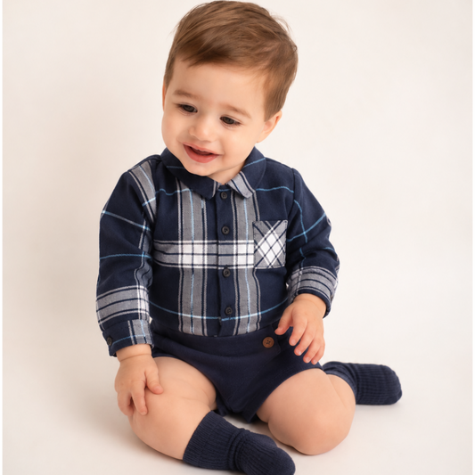 CONJUNTO CAMISA CUADROS Y SHORTS AZUL NAVY