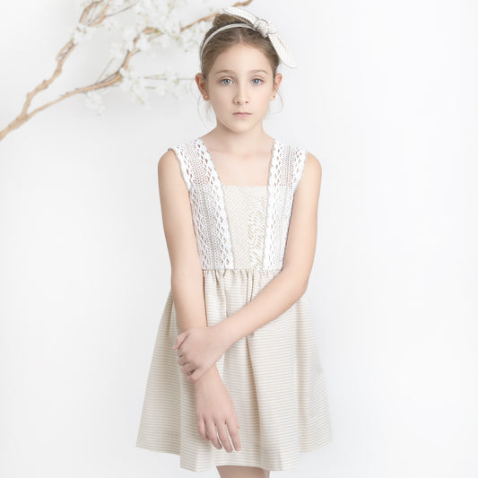 VESTIDO RAYAS TIRANTE BOLILLO